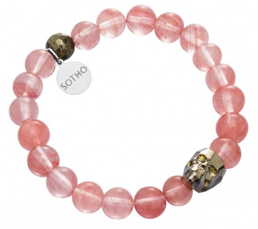 Różowa bransoletka czaszka kryształ Swarovski piryt SOTHO
