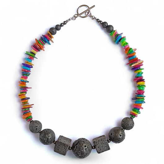 kolie UNIKAT naszyjnik + kolczyki : lawa, kolorowa masa perłowa