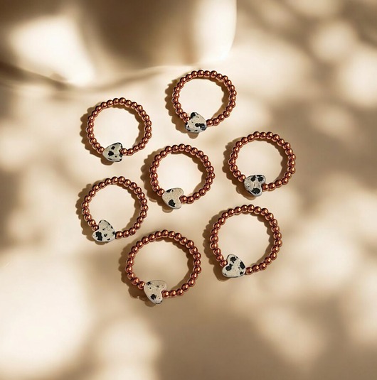 pierścionki elastyczne Serduszko - pierścionek - jaspis dalmatyński, hematyt