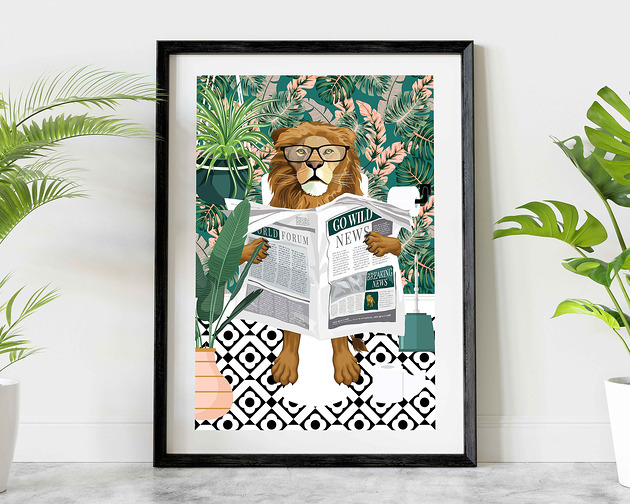 plakaty Plakat Lew Czytający Tropikalne Wiadomości