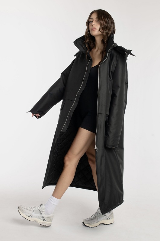 płaszcze damskie Parka Longline Hoodie Oversize czarna
