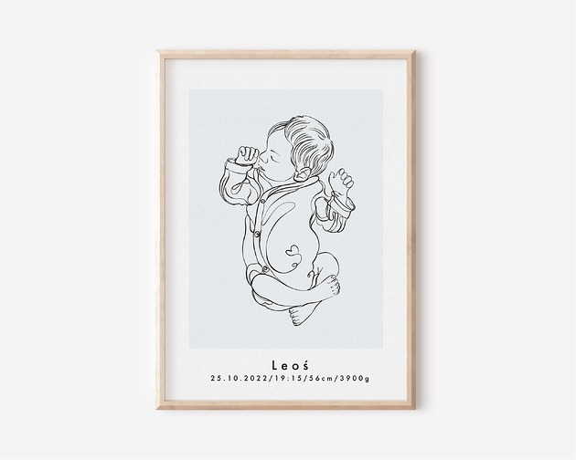 obrazy i plakaty do pokoju dziecięcego Metryczka - PLAKAT LINE ART Chłopiec