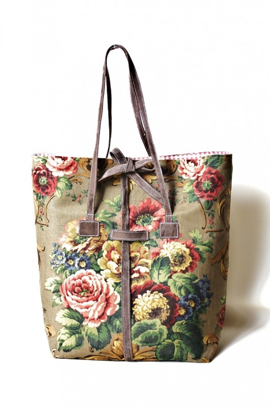 Torba XL floral linen + leather Zuzia Górska