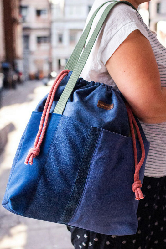 torby na ramię Duża granatowa torba z kominem patchwork