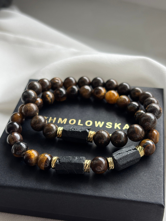biżuteria męska Zestaw męskich bransoletek Bronzyt,Tygrysie oko i Turmalin