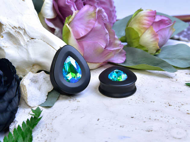 biżuteria różna Tunele do uszu łezki 10-100mm ze szklanym kryształkiem #039 Aquamarine AB