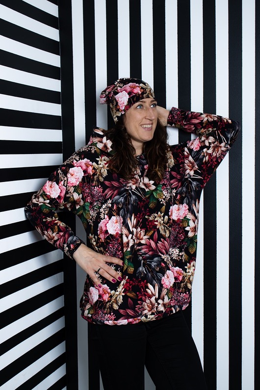 bluza z kapturem damska Bluza oversize RETRO KWIATY