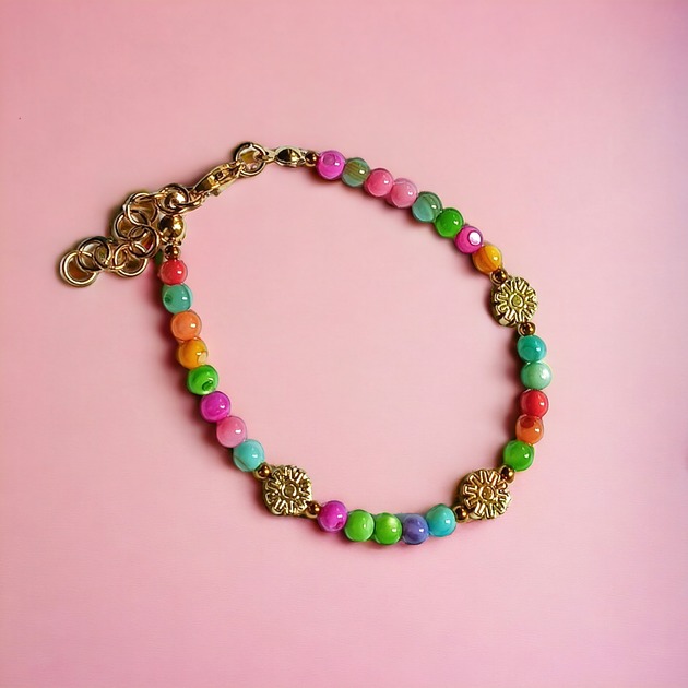 bransoletki z kamieni naturalnych Bransoletka : summer collection : kolorowa muszla i kwiatuszki