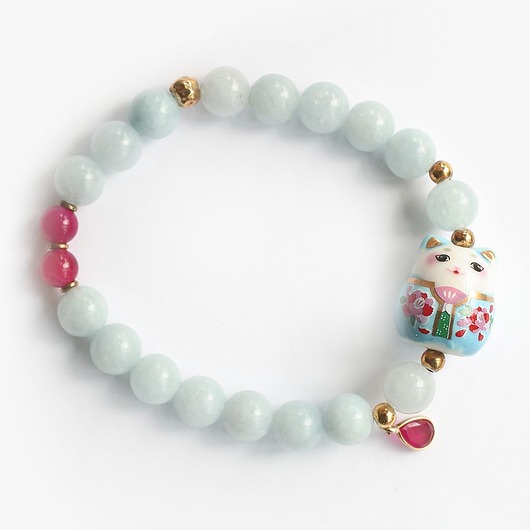 bransoletki złote UNIKAT Akwamaryn maneki neko