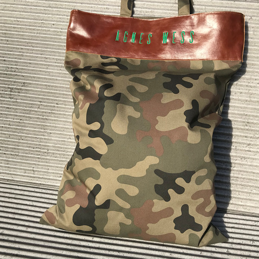 torby XXL Torba typu shopper z grubej tkaniny i skóry