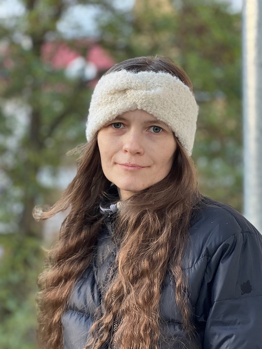 opaski do włosów Opaska boucle z wełny owczej i alpaki kremowa biel