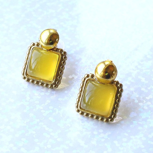 kolczyki pozłacane Eleganckie kolczyki sztyfty pozłacane Chalcedon żółty