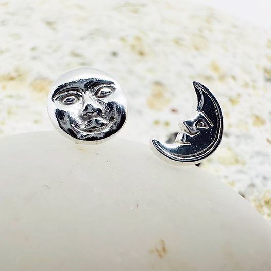 kolczyki pozłacane Srebrne kolczyki słońce i księzyc, sztyfty