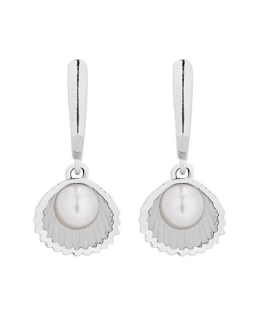 kolczyki srebrne Srebrne kolczyki z muszelkami i perłą SWAROVSKI CRYSTAL