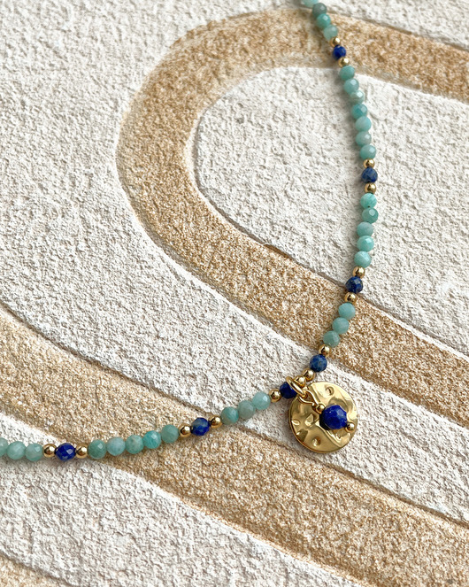chokery Delikatny naszyjnik choker z amazonitu i lapisu lazuli