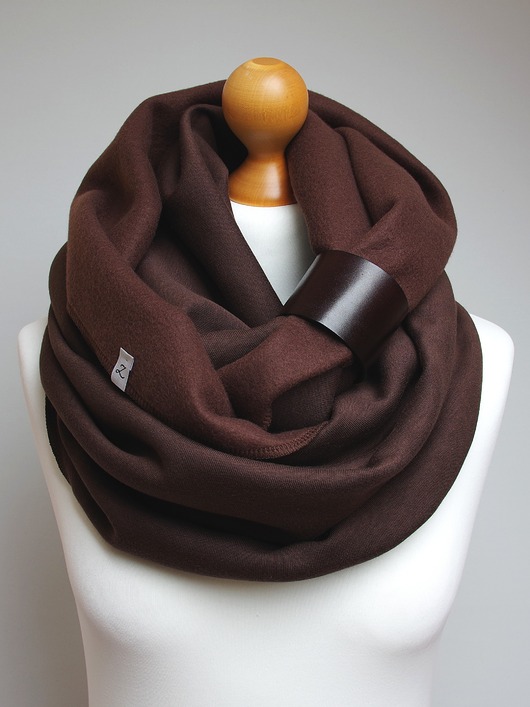 szale damskie Duży gruby zimowy komin damski, KOMIN oversize z zapinką skórzaną