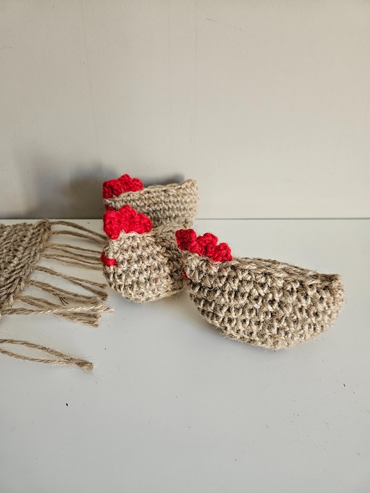 ozdoby wielkanocne 3szt Kury ozdoba ze sznurka konopnego