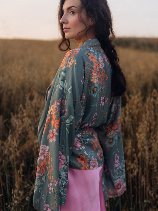 bluzki kimonowe damskie Kimono Bloom turkus SHORT
