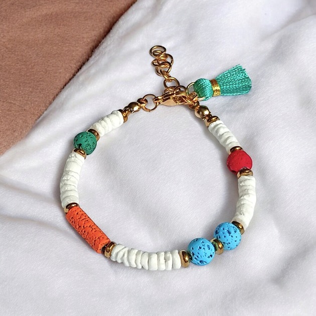 bransoletki z kamieni naturalnych Summer collection: bransoletka : muszla biała i lawa multicolor