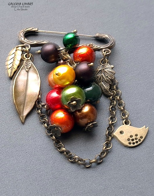broszki Broszka niezwykła na agrafce w modnym stylu Boho handmade w kolorach jesieni