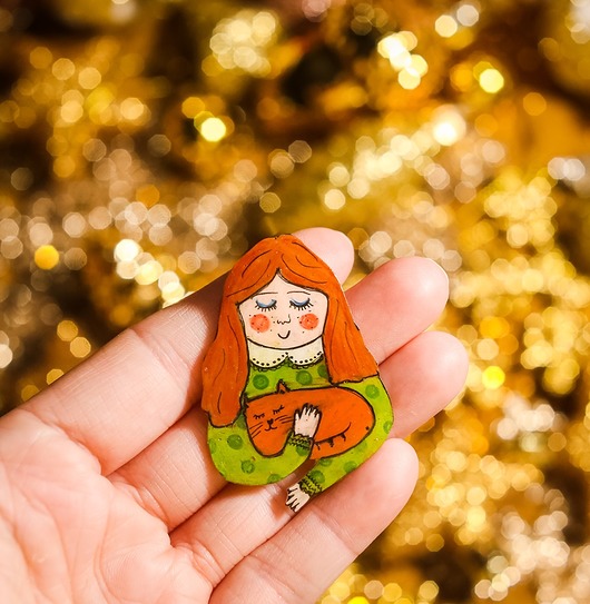 broszki Broszka Misia z rudym kotem