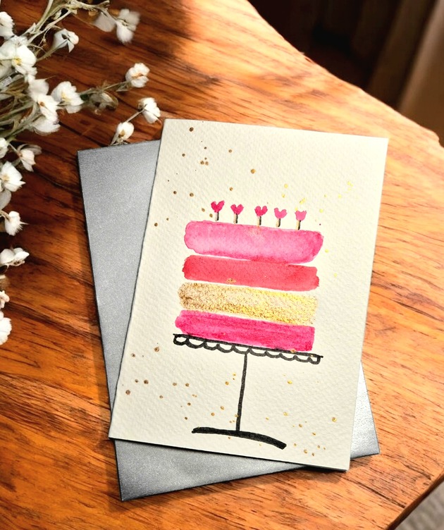 grafiki i ilustracje Ręcznie malowana kartka na urodziny, imieniny