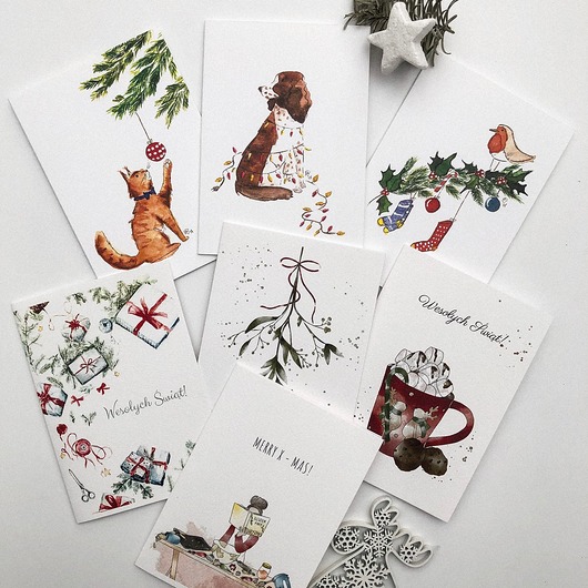 kartki świąteczne Zestaw 7 kartek świątecznych