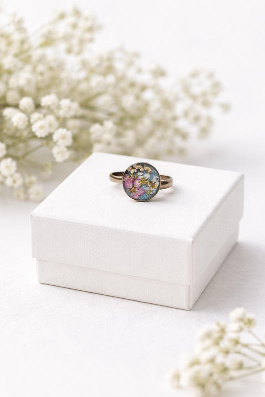 pierścionek z żywicy Pierścionek z naturalnymi kwiatami