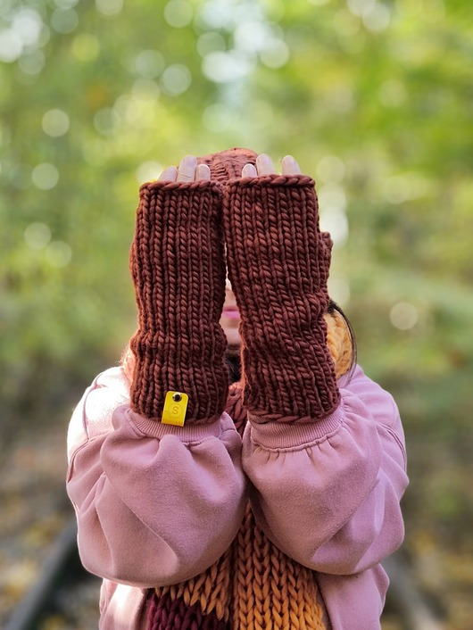 rękawiczki damskie Wełniane mitenki z wełny peruwiańskiej WOOLY rudy brąz