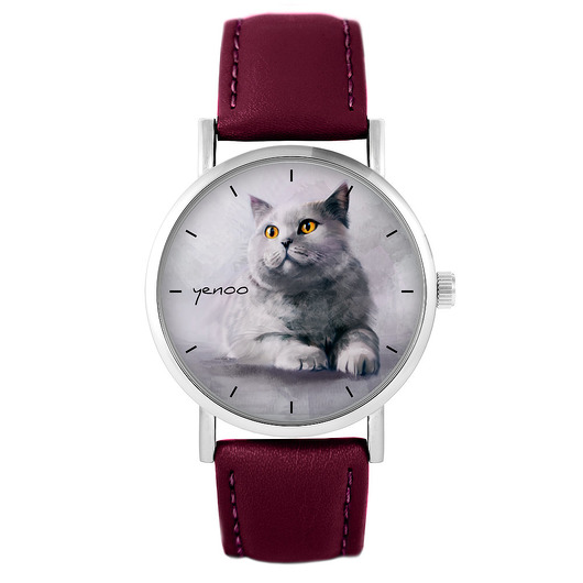 zegarki unisex Zegarek - Kot brytyjski - skórzany, burgund