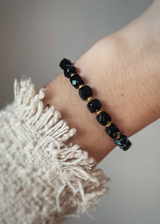 bransoletki z kamieni naturalnych Bransoletka na gumce z Czarnych Turmalinów