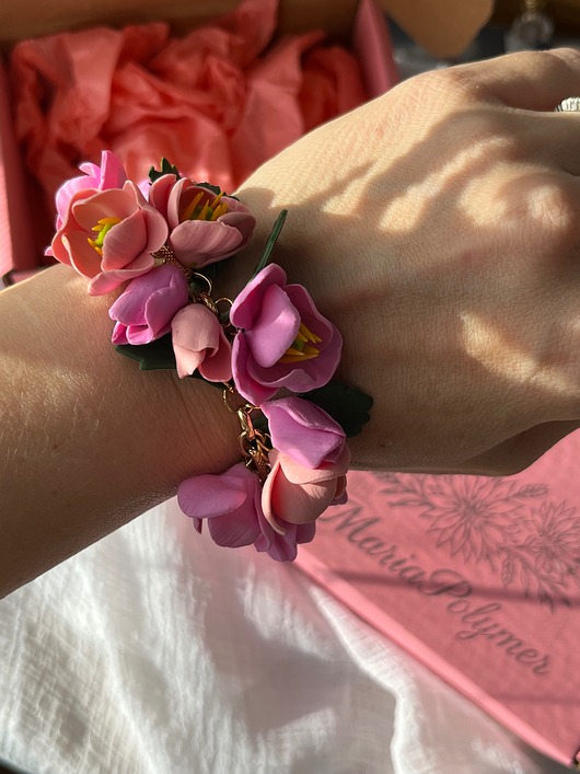 bransoletki - inne Bransoletka Tulipan Różowy