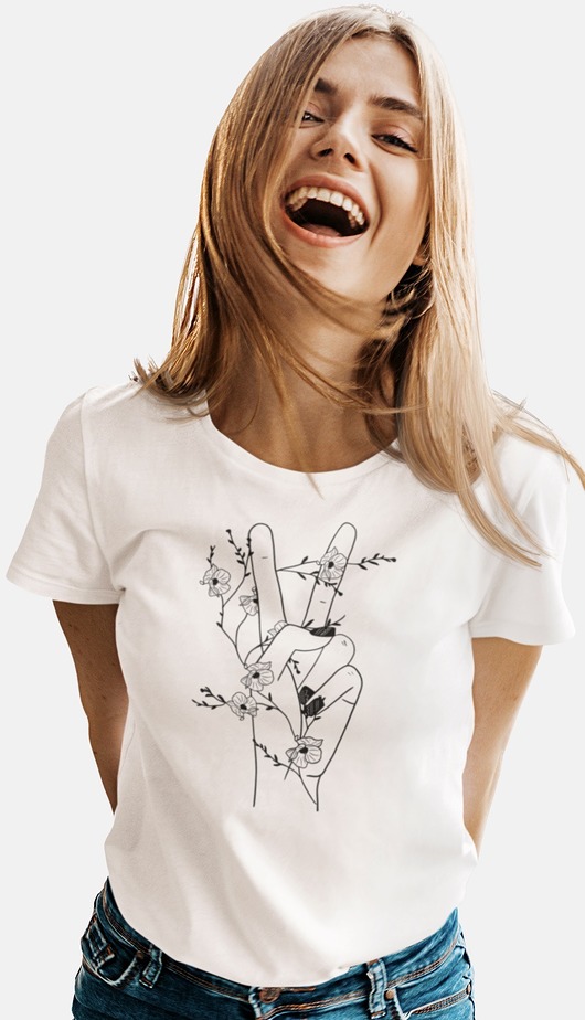 t-shirt damskie Koszulka kwiaty line art rośliny natura peace