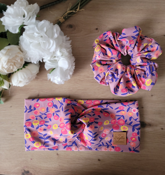 opaski do włosów Komplet opaska + gumka scrunchie jarzębina