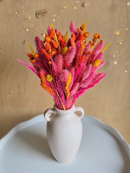 dodatki - różne Bukiet suszonych kwiatów w żywych kolorach - różowy, żółty, pomarańczowy