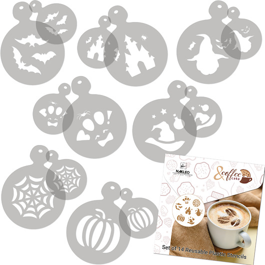 dodatki - różne Szablony do dekoracji kawy i ciastek - zestaw 14 szt. // HALLOWEEN