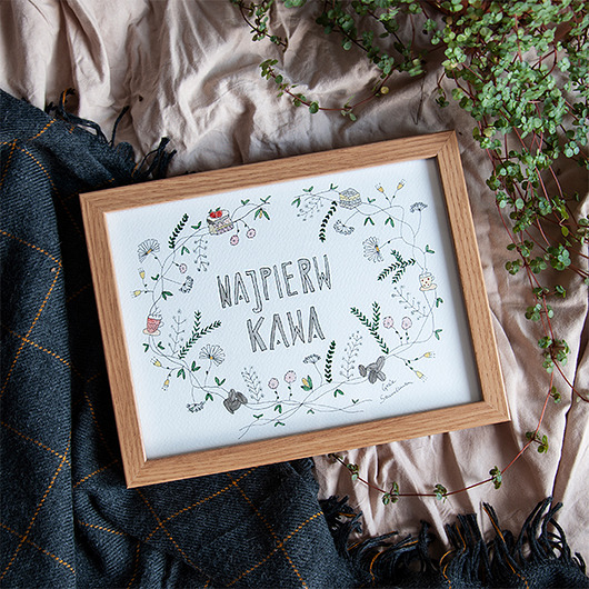 Ręcznie malowana ilustracja w ramce - KAWA Gosia Sendlewska