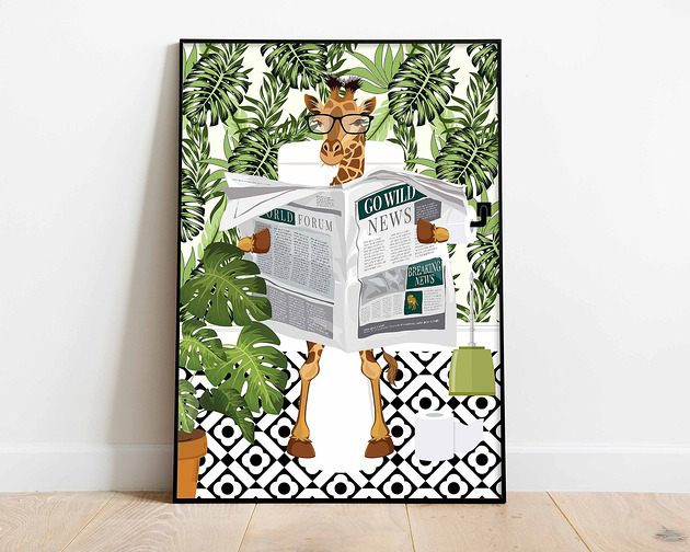 grafiki i ilustracje Plakat Żyrafa z Gazetą Dżungli