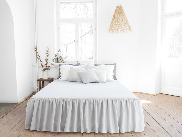koce i narzuty Narzuta Z Falbaną  LIGHT GRAY