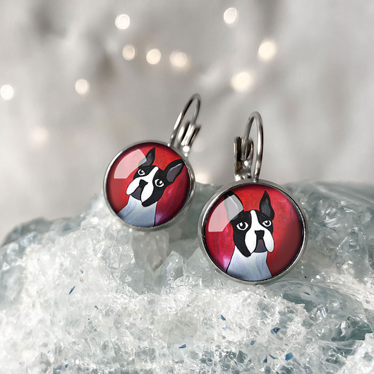 kolczyki szklane BULDOG kolczyki wiszące na imieniny