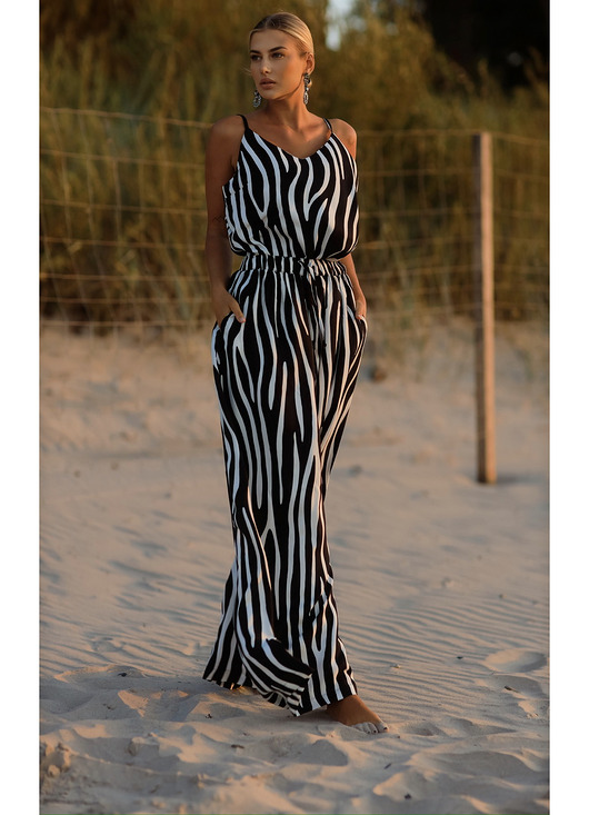 komplety damskie CS - Komplet spodnie top zebra czarno-biała