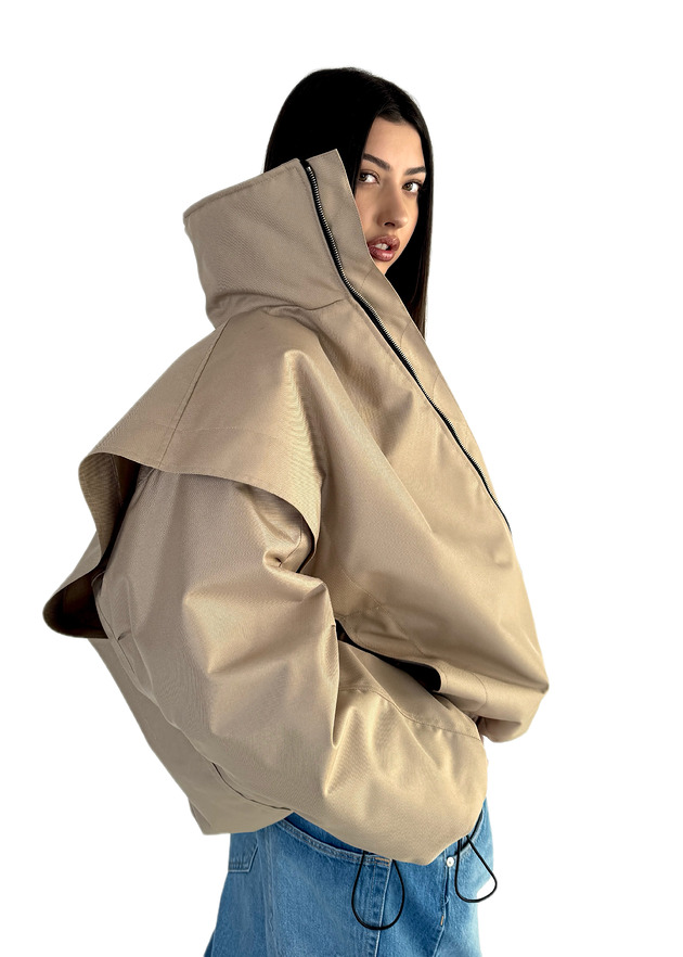 kurtki damskie Parachute oversize bomber jacket mocca