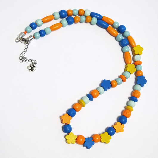korale Kolorowe, pomarańczowe, drewniane korale - długie