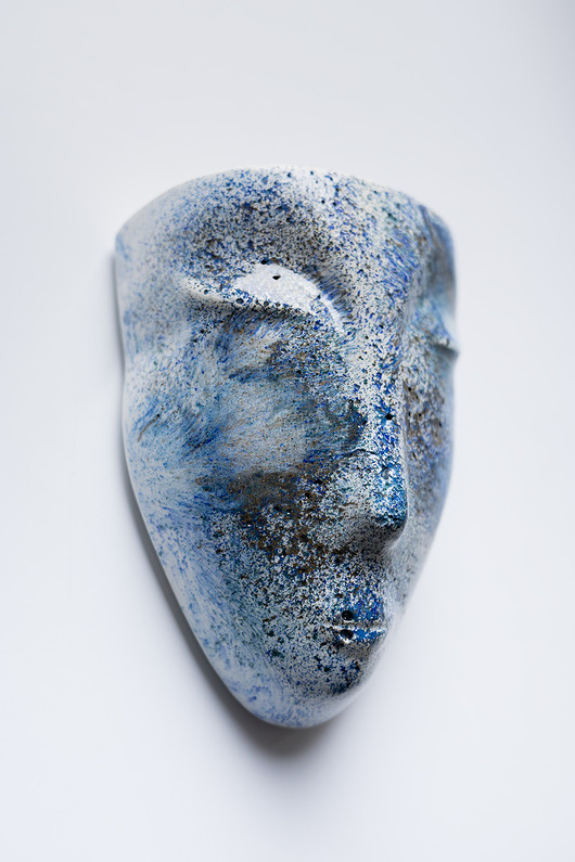 Ozdoby na ścianę Doniczka głowa na ścianę w niebieskie mazy i kropki