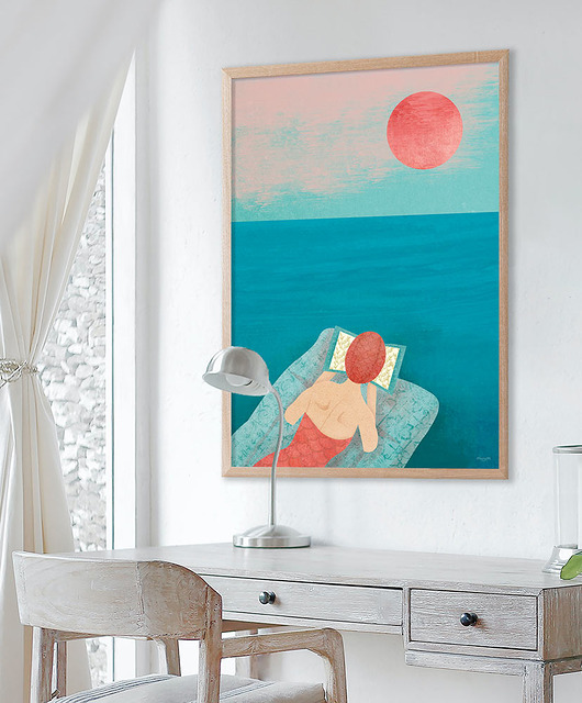 plakaty Nad morzem z książką - plakat 50x70 cm