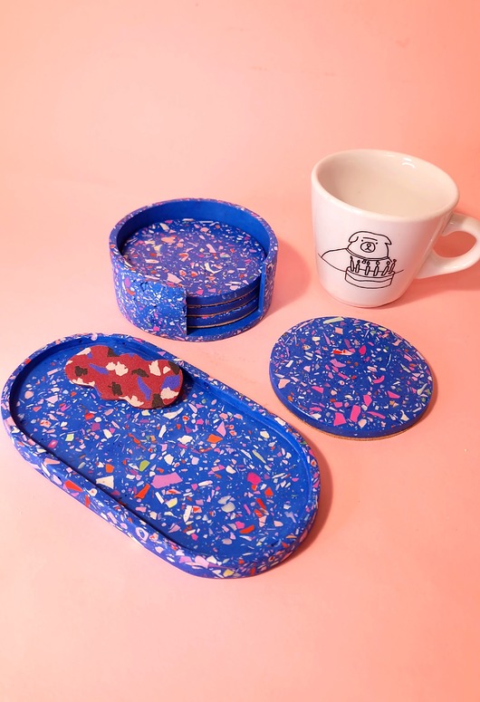 pojemniki na biżuterię Podstawka owalna, kolorowe lastryko, mała taca, niebieska