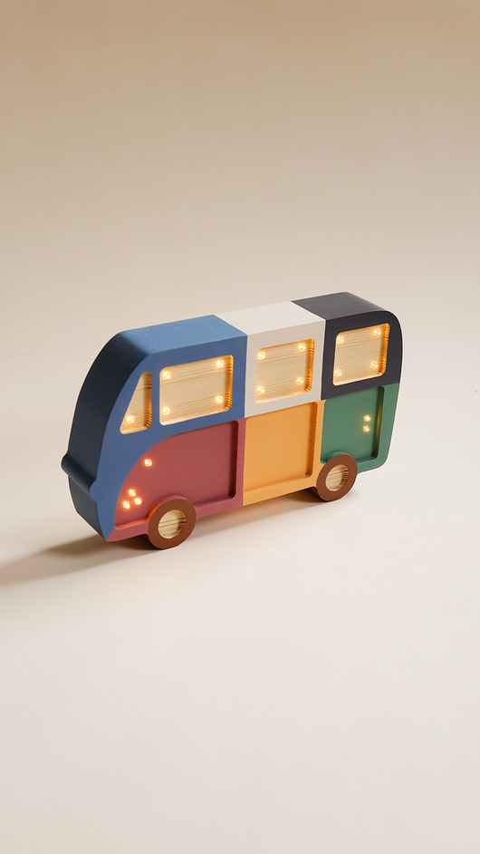 lampy do pokoju dziecka Drewniana Lampka Hippie Van - Blue & White