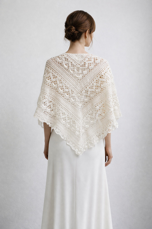 dodatki ślubne Ozdobna biała chusta ślubna Klaziena ręcznie robiona z merino