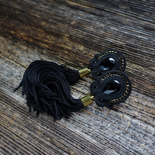 kolczyki soutache Czarne kolczyki sutasz z chwostami