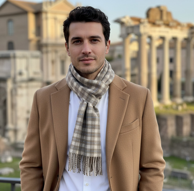 tuby i kominy Szalik Męski Szary Brązowy Beżowy Kratka Wełna Kaszmir